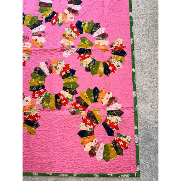 LaDan Abosein Pretty In Pink Quilt Dresden Petals Colorful Floral Size 62x42 - Picture 6 of 7